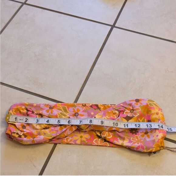NWT Stone Fox Swim Lele Top Retro Pop Floral Orange Pink Bandau Bikini Revolve M - Picture 4 of 5